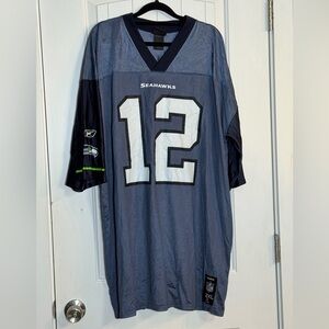 Vintage NFL Reebok Seahawks Navy and White 12th Man Jersey Size 2XL